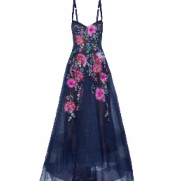 Marchesa Notte Dresses & Skirts - Floral Navy Blue Dress